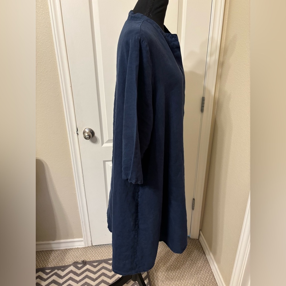 Bryn Walker Dress Linen Large Blue Long Shirt Tunic Pockets Made in USA Lagen - Picture 3 of 16
